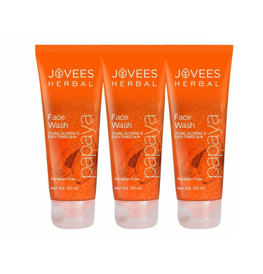 Jovees Herbal Papaya Face Wash For Glowing and Clear Skin with Papaya & Bilberry Ext | Gentle Cleanser For Brightens Skin, Removes Pigmentation & Dark Spots | For All Skin Types - 120ML (pack of 3)